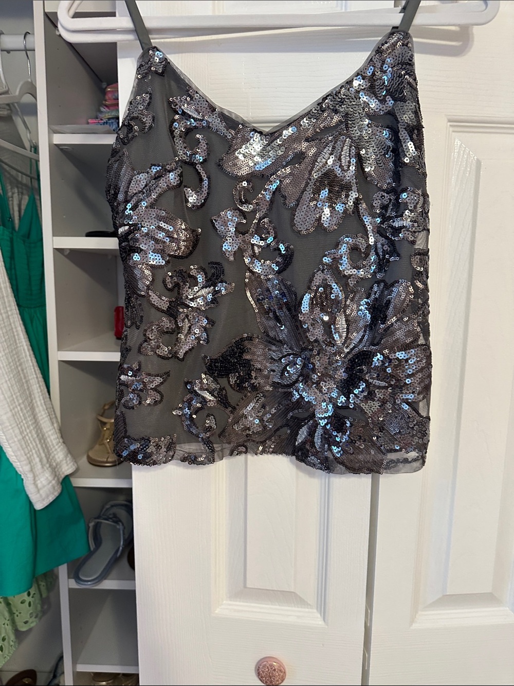 Women's Sequin Embellished Gray Camisole Skirt